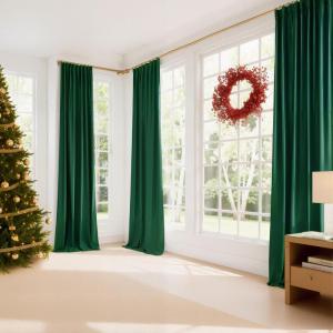 imageNICETOWN Sage Green Velvet Curtains Long Drapes Living Room Office Luxury Bedroom Room Darkening Velvet Curtains Rod Pocket Velvet Curtains 84 Long 52 inches Wide Set of 2Dark Green