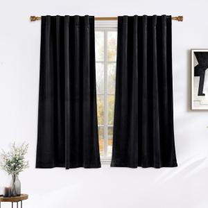 imageNICETOWN Sage Green Velvet Curtains Long Drapes Living Room Office Luxury Bedroom Room Darkening Velvet Curtains Rod Pocket Velvet Curtains 84 Long 52 inches Wide Set of 2Black