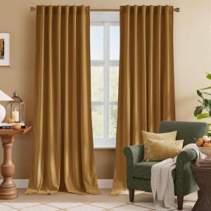 imageNICETOWN Sage Green Velvet Curtains Long Drapes Living Room Office Luxury Bedroom Room Darkening Velvet Curtains Rod Pocket Velvet Curtains 84 Long 52 inches Wide Set of 2Gold Brown