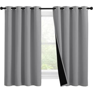 imageNICETOWN Silver Grey 100 Blackout Curtains with Heat and Cold Blocking Thermal Insulated 2Layer Lined Drapes Noise Cancellation Window Draperies for Offie Room 2 Panels 55inch W by 57inch L