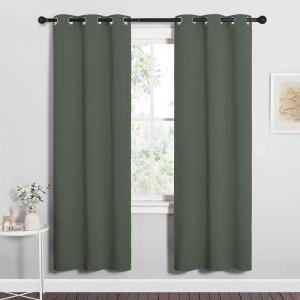 imageNICETOWN Thermal Insulated Curtains Blackout Draperies Window Treatment Solid Grommet Room Darkening Drape Panels for Bedroom Dark Mallard Set of 2 34 by 72 inches Long