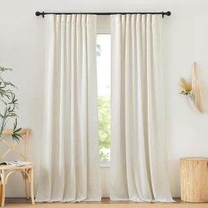 imageNICETOWN Thick Linen Semi Sheer Gold Brown Curtains for Famhouse Pleat Tape Semi Sheer Drapes Privacy Added with Light Filtering Window Treatments for Bedroom W52 x L108 2 PanelsNatural