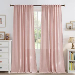 imageNICETOWN Thick Linen Semi Sheer Gold Brown Curtains for Famhouse Pleat Tape Semi Sheer Drapes Privacy Added with Light Filtering Window Treatments for Bedroom W52 x L108 2 PanelsLight Pink