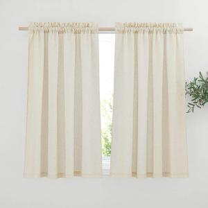 imageNICETOWN Thick Linen Semi Sheer Gold Brown Curtains for Famhouse Pleat Tape Semi Sheer Drapes Privacy Added with Light Filtering Window Treatments for Bedroom W52 x L108 2 PanelsOff White Rod Pocket