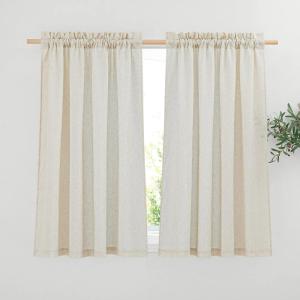 imageNICETOWN Thick Linen Semi Sheer Gold Brown Curtains for Famhouse Pleat Tape Semi Sheer Drapes Privacy Added with Light Filtering Window Treatments for Bedroom W52 x L108 2 PanelsNatural Rod Pocket