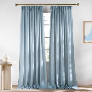 imageNICETOWN Thick Linen Semi Sheer Gold Brown Curtains for Famhouse Pleat Tape Semi Sheer Drapes Privacy Added with Light Filtering Window Treatments for Bedroom W52 x L108 2 PanelsStone Blue