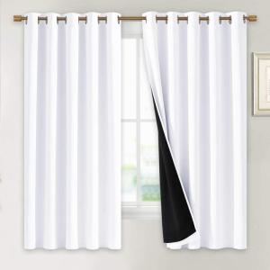 imageNICETOWN White 100 Blackout Lined Curtains 2 Thick Layers Completely Blackout Window Treatment Thermal Insulated Drapes for KitchenBedroom 1 Pair 70 inches Width x 63 inches Length Each Panel