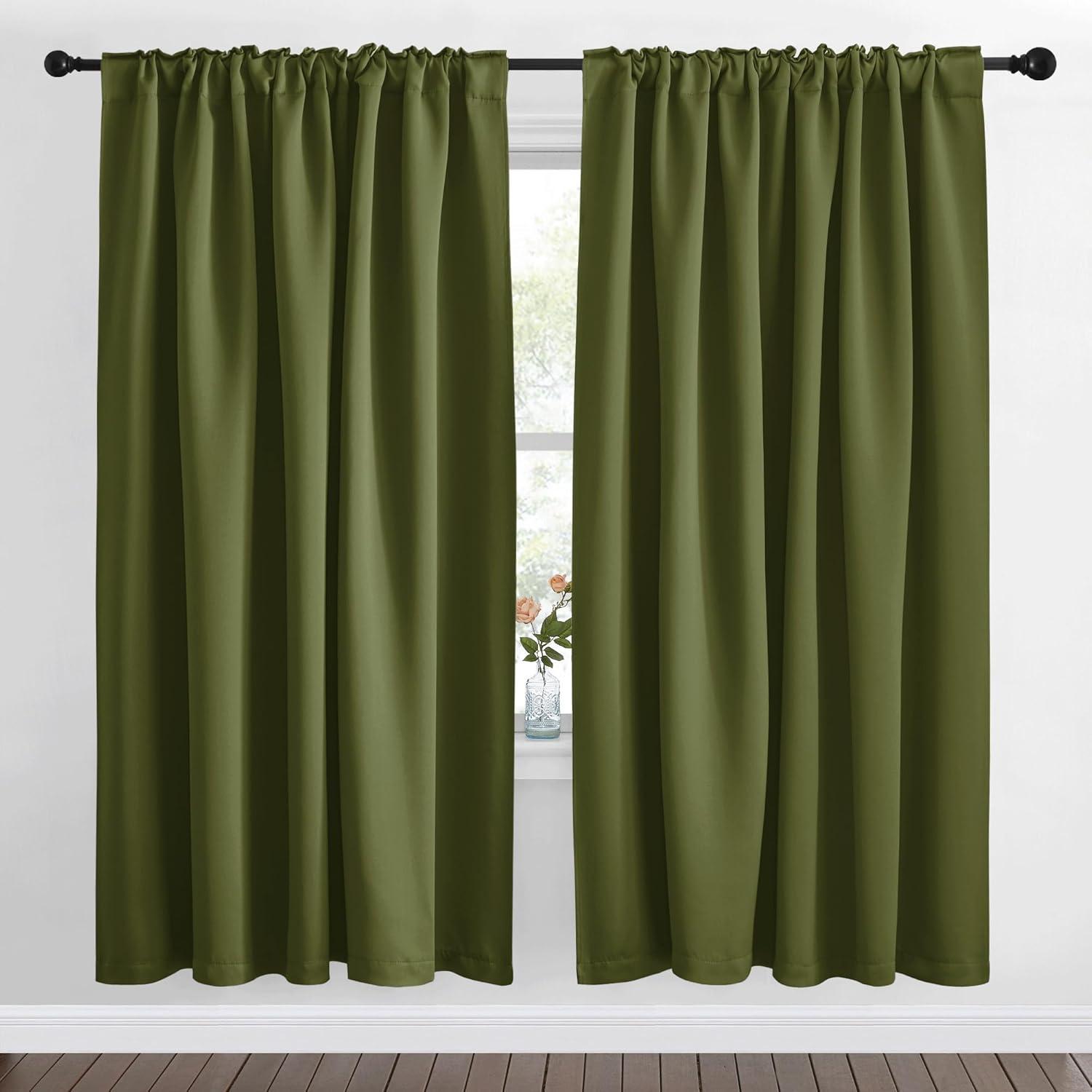 imageNICETOWN Living Room Blackout Draperies Curtains  Olive Green Color W70 x L72 2 Panels Home Decoration Window Blackout Drape Panels for Patio Door