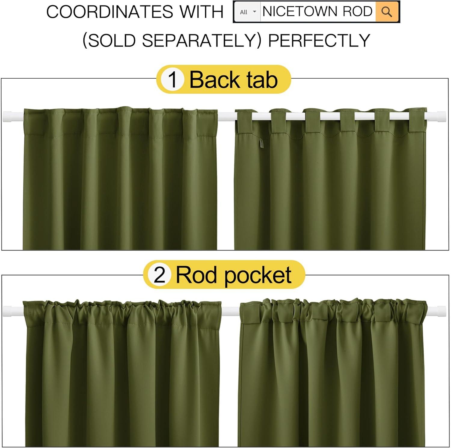 imageNICETOWN Living Room Blackout Draperies Curtains  Olive Green Color W70 x L72 2 Panels Home Decoration Window Blackout Drape Panels for Patio Door