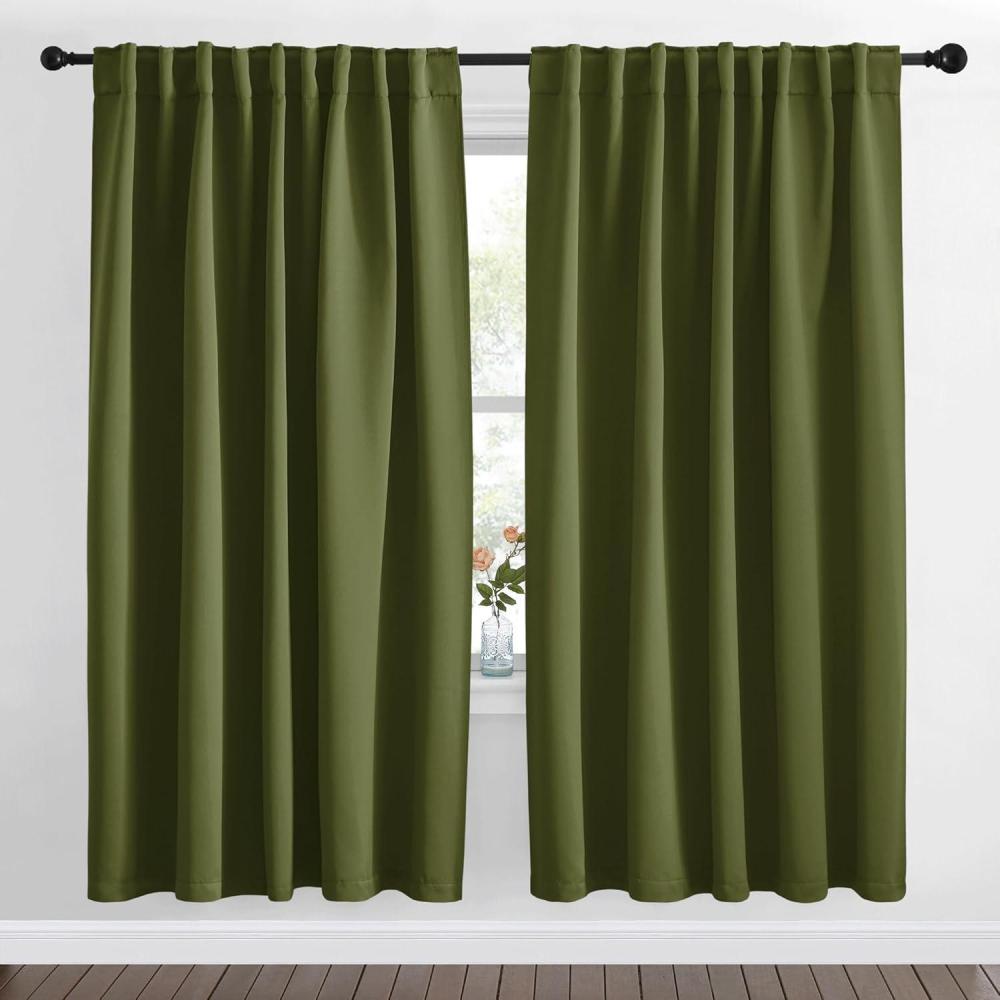 imageNICETOWN Living Room Blackout Draperies Curtains  Olive Green Color W70 x L72 2 Panels Home Decoration Window Blackout Drape Panels for Patio Door