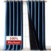 imageNICETOWN 100 Blackout Blinds Laundry Room Decor Window Treatment Curtains for Large Patio Sliding Door Thermal Insulated Moroccan Blue Curtains for Bedroom Set of 2 70 inches x 108 inches