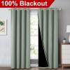 imageNICETOWN 100 Blackout Window Curtain Panels Cold and Full Light Blocking Drapes with Black Liner for Nursery 84 inches Drop Thermal Insulated Draperies Greyish Green 2 Pieces 52 Wide per Panel