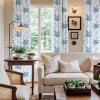 imageNICETOWN Blackout Curtains for Living Room W52 x L63 1 Pair Floral Printed Thermal Curtains Privacy Protection Elegant Botanicals Drapes Ivory Brown Window Treatment for FarmhouseRose Blue