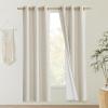 imageNICETOWN Natural Thick Linen Blend 100 Blackout Curtains 70 Long 2 Panels Set for Bedroom 34 Wide Rustic Grommet Thermal Insulated Flax Textured Full Blackout Window Draperies with White Liners