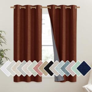 imageNICETOWN 100 Absolutely Blackout Linen Curtains with Thermal Insulated Liner 42 Wide 2 Panels 45 Long Drapes Grommet Retro Burnt Orange Linen Curtains Vertical Drapes Privacy for Kitchen