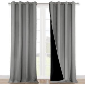 imageNICETOWN 100 Blackout Blinds Laundry Room Decor Window Treatment Curtains for Large Patio Sliding Door Thermal Insulated Silver Grey Curtains for Bedroom Set of 2 52 inches x 108 inches