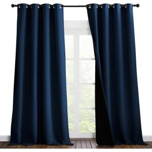 imageNICETOWN 100 Blackout Blinds Set of 2 52 inches x 120 inches Laundry Room Decor Window Treatment Curtains for Large Patio Sliding Door Thermal Insulated Moroccan Blue Curtains for Bedroom