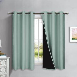 imageNICETOWN 100 Blackout Lined Curtains Seafoam Green 1 Pair 42 Width x 63 Length Each Panel 2 Thick Layers Completely Blackout Window Treatment Panels Thermal Insulated Drapes for Kitchen