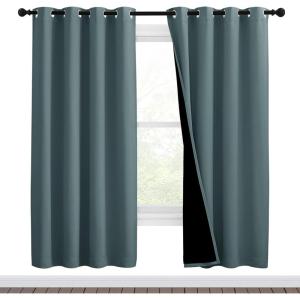 imageNICETOWN 100 Blackout Window Curtain Panels Full Light Blocking Drapes with Black Liner for Nursery 72inch Drop Thermal Insulated Draperies Greyish Blue 2 Pieces 46inch Wide Per Panel