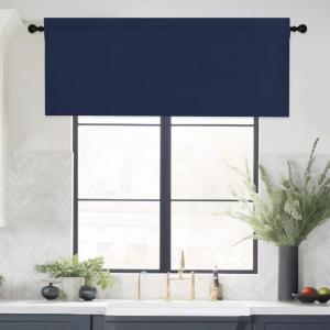 imageNICETOWN Basement Window Christmas 16 Inch Length Rod Pocket Small Blackout Valances for Living Room Christmas Decor Bedroom RV Camper Bathroom Windows 1 Pair 42 inches Wide per Panel Sage GreenNavy