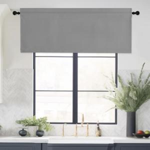 imageNICETOWN Basement Window Christmas 16 Inch Length Rod Pocket Small Blackout Valances for Living Room Christmas Decor Bedroom RV Camper Bathroom Windows 1 Pair 42 inches Wide per Panel Sage GreenSilver Grey