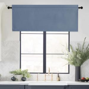 imageNICETOWN Basement Window Christmas 16 Inch Length Rod Pocket Small Blackout Valances for Living Room Christmas Decor Bedroom RV Camper Bathroom Windows 1 Pair 42 inches Wide per Panel Sage GreenStone Blue