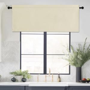 imageNICETOWN Basement Window Christmas 16 Inch Length Rod Pocket Small Blackout Valances for Living Room Christmas Decor Bedroom RV Camper Bathroom Windows 1 Pair 42 inches Wide per Panel Sage GreenBeige
