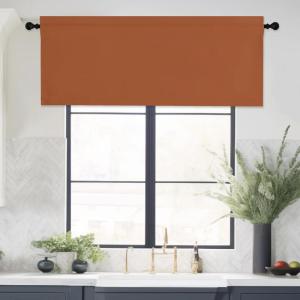 imageNICETOWN Basement Window Christmas 16 Inch Length Rod Pocket Small Blackout Valances for Living Room Christmas Decor Bedroom RV Camper Bathroom Windows 1 Pair 42 inches Wide per Panel Sage GreenBurnt Orange