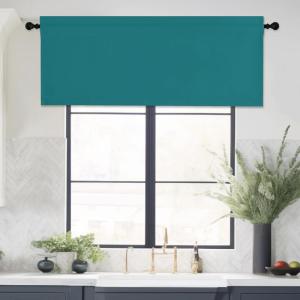 imageNICETOWN Basement Window Christmas 16 Inch Length Rod Pocket Small Blackout Valances for Living Room Christmas Decor Bedroom RV Camper Bathroom Windows 1 Pair 42 inches Wide per Panel Sage GreenPeacock Teal