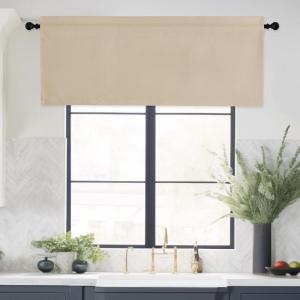 imageNICETOWN Basement Window Christmas 16 Inch Length Rod Pocket Small Blackout Valances for Living Room Christmas Decor Bedroom RV Camper Bathroom Windows 1 Pair 42 inches Wide per Panel Sage GreenBiscotti Beige