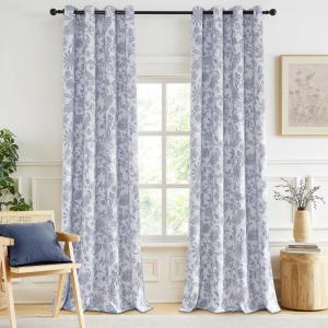 imageNICETOWN Blackout Curtains for Living Room W52 x L63 1 Pair Floral Printed Thermal Curtains Privacy Protection Elegant Botanicals Drapes Ivory Brown Window Treatment for FarmhousePaisley Navy Blue
