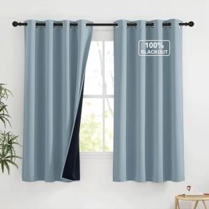 imageNICETOWN Blackout Curtains for Living Room W52 x L63 1 Pair Floral Printed Thermal Curtains Privacy Protection Elegant Botanicals Drapes Ivory Brown Window Treatment for FarmhouseGreyish Blue