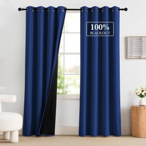 imageNICETOWN Blackout Curtains for Living Room W52 x L63 1 Pair Floral Printed Thermal Curtains Privacy Protection Elegant Botanicals Drapes Ivory Brown Window Treatment for FarmhouseRoyal Blue