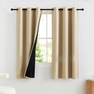 imageNICETOWN Blackout Curtains for Living Room W52 x L63 1 Pair Floral Printed Thermal Curtains Privacy Protection Elegant Botanicals Drapes Ivory Brown Window Treatment for FarmhouseBiscotti Beige