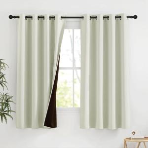 imageNICETOWN Blackout Curtains for Living Room W52 x L63 1 Pair Floral Printed Thermal Curtains Privacy Protection Elegant Botanicals Drapes Ivory Brown Window Treatment for FarmhouseLight Beige