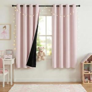 imageNICETOWN Blackout Curtains for Living Room W52 x L63 1 Pair Floral Printed Thermal Curtains Privacy Protection Elegant Botanicals Drapes Ivory Brown Window Treatment for FarmhousePink