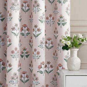 imageNICETOWN Blackout Curtains for Living Room W52 x L63 1 Pair Floral Printed Thermal Curtains Privacy Protection Elegant Botanicals Drapes Ivory Brown Window Treatment for FarmhouseBloom Stamp Blush Petal
