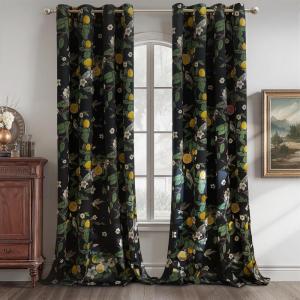 imageNICETOWN Blackout Curtains for Living Room W52 x L63 1 Pair Floral Printed Thermal Curtains Privacy Protection Elegant Botanicals Drapes Ivory Brown Window Treatment for FarmhouseLemon Bandit Black