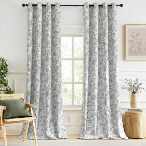 imageNICETOWN Blackout Curtains for Living Room W52 x L63 1 Pair Floral Printed Thermal Curtains Privacy Protection Elegant Botanicals Drapes Ivory Brown Window Treatment for FarmhousePaisley Sage Green
