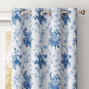 imageNICETOWN Blackout Curtains for Living Room W52 x L63 1 Pair Floral Printed Thermal Curtains Privacy Protection Elegant Botanicals Drapes Ivory Brown Window Treatment for FarmhouseRose Blue