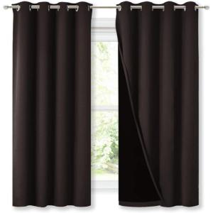 imageNICETOWN Complete 100 Blackout Curtains Thermal Insulated amp Energy Efficiency Window Draperies with Black Liner Noise Reducing Short Curtains for Kids Room Brown 52inch W by 63inch L 2 Panels