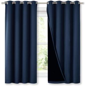 imageNICETOWN Extra Long Truly Blackout Drapes for Hall and Villa 46inch Width Each Panel 45inch Length Navy 2 Pieces 100 Blackout Window Curtain Panels with Black Lined for Night Shift Worker