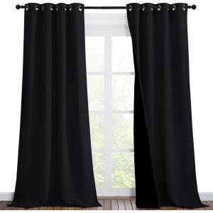 imageNICETOWN Extra Long Truly Blackout Drapes for Hall and Villa 46inch Width Each Panel 96inch Length Black 2 Pieces 100 Blackout Window Curtain Panels with Black Lined for Night Shift Worker