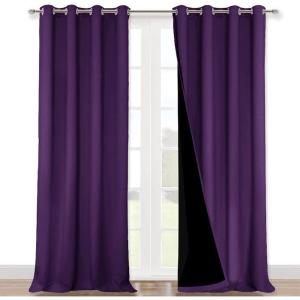 imageNICETOWN Full Shading Curtains 90 inches Long 2 Panels Set for Windows Royal Purple 52 inches W Super HeavyDuty Black Lined Blackout Curtains for Bedroom Privacy Assured Window Treatment
