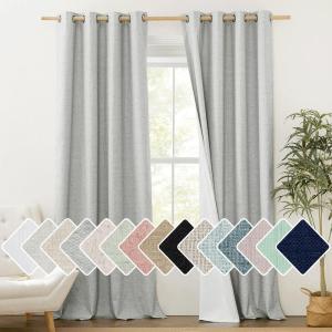 imageNICETOWN Grey Long Linen Full Shade Panels 52 Wide x 90 Long Pair of Thermal Insulated amp Energy Efficiency Blackout Curtains for Bedroom Windows Lined Silky Performance Window Dressing