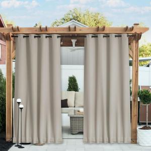 imageNICETOWN Insulated Outdoor Curtains for Patio Waterproof 2 Panels Fade Resistant 2Layer Sun Shades with Free Rope Top Grommets amp Back Tab Bottom Windproof Winter Curtains W66 x L84 in GreyNatural