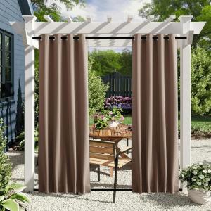 imageNICETOWN Insulated Outdoor Curtains for Patio Waterproof 2 Panels Fade Resistant 2Layer Sun Shades with Free Rope Top Grommets amp Back Tab Bottom Windproof Winter Curtains W66 x L84 in GreyTan