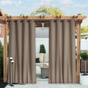 imageNICETOWN Insulated Outdoor Curtains for Patio Waterproof 2 Panels Fade Resistant 2Layer Sun Shades with Free Rope Top Grommets amp Back Tab Bottom Windproof Winter Curtains W66 x L84 in GreySoft Brown