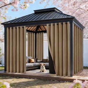 imageNICETOWN Insulated Outdoor Curtains for Patio Waterproof 2 Panels Fade Resistant 2Layer Sun Shades with Free Rope Top Grommets amp Back Tab Bottom Windproof Winter Curtains W66 x L84 in GreyDual Layer Tan