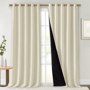 imageNICETOWN Living Room Completely Shaded Draperies Privacy Protection amp Noise Reducing Ring Top Drapes Black Lined Insulated Window Treatment Curtain PanelsBeige 2 Pieces W70 x L108